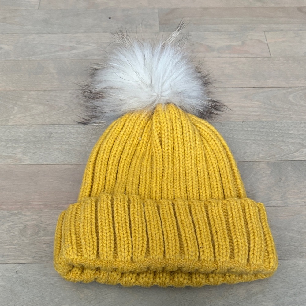 Yellow Knit detachable Pom-Pom Beanie